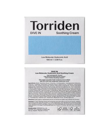 Torriden DIVE-IN Hyaluronic Acid Soothing Cream 3.38 fl oz | Best Facial Moisturizer for Sensitive Dry Skin | Fragrance-free Vegan Cruelty-Free - Buy Online on GoSupps.com