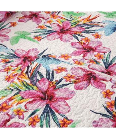 Quilted Bedspread 3 PCS Pink Printed Floral Revisible Lightweight Quilt Coverlets Bedding Set Throw with 2 Pillow Cases Vintage Style 230x250cm - Buy Online on GoSupps.com