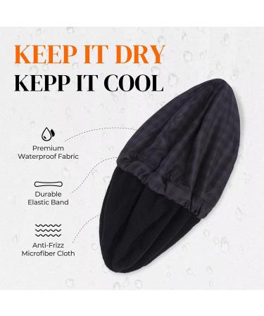 Men's Black Reversible Waterproof Shower Cap with Terry Lining - Adjustable and Large Size - Buy Online on GoSupps.com