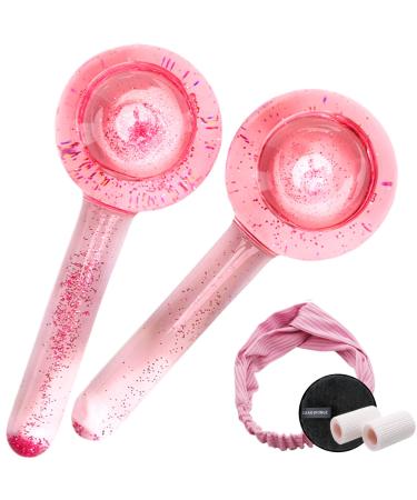 NOVOVIDA Ice Globes for Facial  2PCS Ice Globes (INCL Headscarf  Sponge Pad) Facial Globes Face Globes Cooling Globes  Facial Massager for Daily Beauty Tighten Skin Anti Ageing Reduce Puffy & Wrinkle 2-pink
