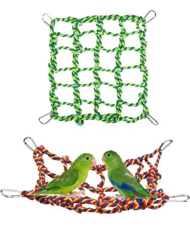 Bohue 2Pcs Colorful Woven Climbing Net Pet Hammock Netting Toy Hanging Hammock Net with 4 Hooks Small Animal Supplies Rope Ladder for Parrot Bird Hamster Squirrel - Buy Online on GoSupps.com