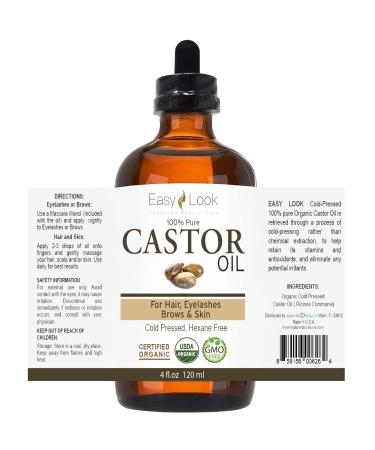 Organic Castor Oil 4oz - USDA Certified, 100% Pure for Eyelashes, Eyebrows, Hair Growth - Skin Moisturizer & Hair Treatment - Buy Online on GoSupps.com