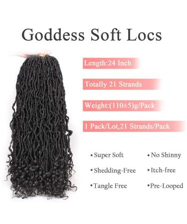Leeven 24 Inch Goddess Faux Locs Crochet Hair 6 Packs - Long Soft Locs Braiding Hair with Curly Ends - Natural Black Synthetic Bohemian Locs Extensions for Women - Buy Online on GoSupps.com