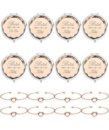Pack of 8 Compact Pocket Makeup Mirrors Set Include 1 Bride to Be Mirror 7 Bride Tribe Mirrors and 8 Pack Bridesmaid Love Knot Bracelets for Bachelorette Party Bridesmaid Proposal Gifts(Champagne) - Buy Online on GoSupps.com