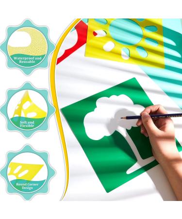 24 Piece Primary Style Kids Stencils Set - Large Washable Geometric and Garden Themed Templates for Drawing - Ideal for Kids, Toddlers, Preschoolers - Buy Online on GoSupps.com