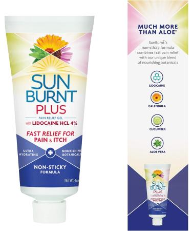 Sunburnt Plus After-Sun Gel 4oz with Lidocaine - Soothes and Relieves Sunburn - Buy Online on GoSupps.com
