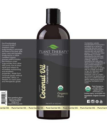 Plant Therapy Organic Fractionated Coconut Oil 16 oz - 100% Pure, USDA Certified Organic Natural Moisturizer for Skin, Hair, Body - Liquid Carrier Oil for Massage & Aromatherapy - Buy Online on GoSupps.com
