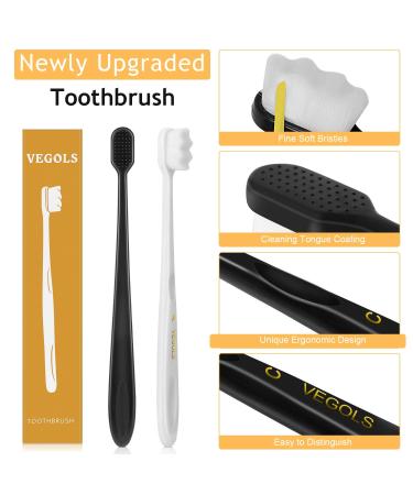 VEGOLS Adult Extra Soft Toothbrush with 20000 Bristles (Pack of 6) - Gentle Manual Toothbrush for Sensitive Gums | Black/White - Buy Online on GoSupps.com