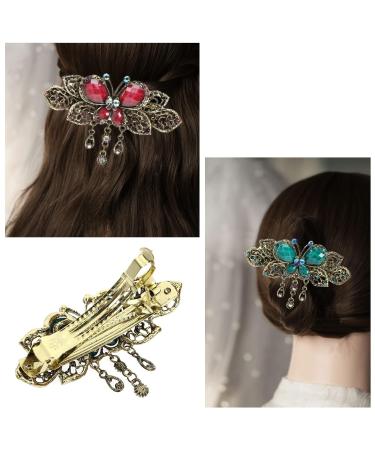 Vintage Butterfly Hair Clips - 2 Piece Rhinestone Set for Women & Girls | Green & Purple Retro Hair Accessories - Buy Online on GoSupps.com