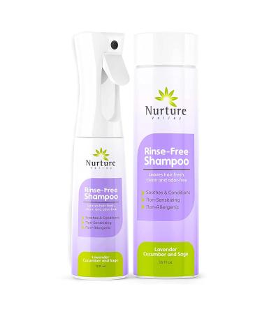 Rinse Free Shampoo by Nurture Valley | No Water Shower or Rinse Required - Waterless Nourishing Spray Shampoo That Leaves Hair Fresh, Clean and odor-free - 12 Oz Continuous Spray Bottle + 16 oz Refill