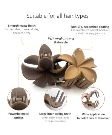 Luvearo 4pc Nonslip Matte Flower Hair Clips - Neutral Plumeria Claw Clips Variety Pack for Women - Buy Online on GoSupps.com