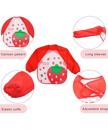 Baogaier Waterproof Baby Bibs with Long Sleeves - 4 Pack | Easy Clean, Ideal for Weaning and Feeding | Cute Animal Designs - Rabbit, Strawberry, Giraffe, Ladybug (Pink) - Buy Online on GoSupps.com