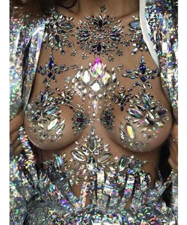 Barode Mermaid Chest Gems Sticker - Temporary Rhinestone Breast Tattoo for Women - Party Rave Festival Body Jewelry (1PCS) - Buy Online on GoSupps.com