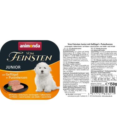 Animonda Junior Wet Dog Food with Poultry & Turkey Hearts - 22 x 150g Pack - Premium Nutrition for Growing Dogs - Buy Online on GoSupps.com