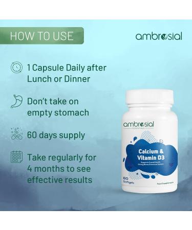AMBROSIAL High Potency Calcium & Vitamin D3 Tablets - 60 Softgels | Bone, Muscle & Teeth Health Support - Buy Online on GoSupps.com