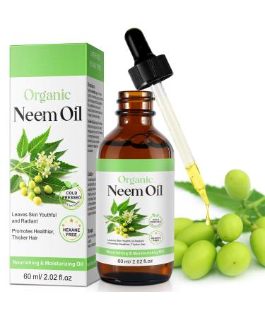 Neem Oil 2.02 fl.oz Neem Oil for Skin and Hair 100% Pure Natural Cold Pressed Unrefined Virgin for Hair Growth Skin& Body Care Nails Nourishes the Hair Natural Moisturizer Reduces Fine Line