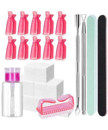 Nail Polish Gel Remover Tools Kit with Nail Clips 100ml Nail Polish Remover Bottle 500 Nail Remover Cotton Pad Nail Brush Cuticle Pusher Cuticle Peeler Nail File Buffer Block for Nail Arts