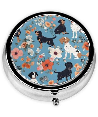 Border Collie Florals Round Pill Box | 3 Compartment Portable Travel Organizer for Vitamins & Medications - Buy Online on GoSupps.com