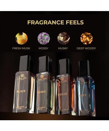 Carl.ton London Iconic Men Liquid Perfume Gift Set Premium Fragrances With Woody Citrusy Scent Defy Rogue Blaze & Runic Long Lasting Edp Perfume Birthday Anniversary Gifting I 4X20 Ml - Buy Online on GoSupps.com