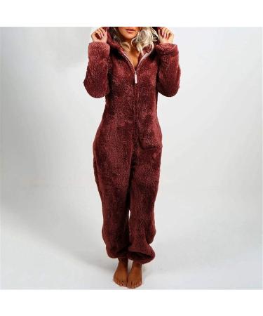 Haiorziyou Women's Winter Jumpsuit - Fluffy Hooded Fleece Pajamas Cuddly Teddy Onesie Soft Warm Overall 5XL - Buy Online on GoSupps.com