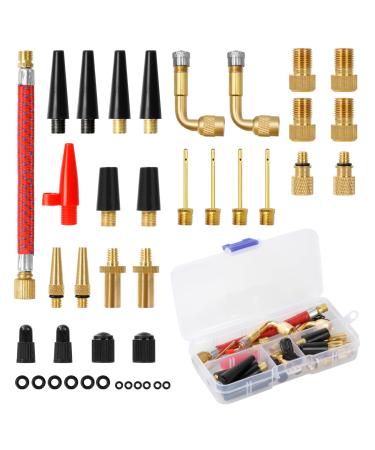 Bicycle valve adapter set 40 parts all valve adapter bicycle autoventile adapter French valve adapter air pump adapter ball pump needles with sorting box contains all SV AV DV PV extender