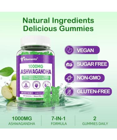 ELLAMENTZ Ashwagandha Gummies 1000mg with L-Theanine & Magnesium - Natural Calm Gummies with Vitamin D3 B12 & Zinc Support Relaxation Daily Mo d Balance Night Rest Sugar Free 120 Counts - Buy Online on GoSupps.com