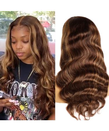 Honey Brown Ombre Human Hair Lace Front Wig 26 Inch Brazilian Body Wave 180% Density - Pre Plucked with Baby Hair - Buy Online on GoSupps.com