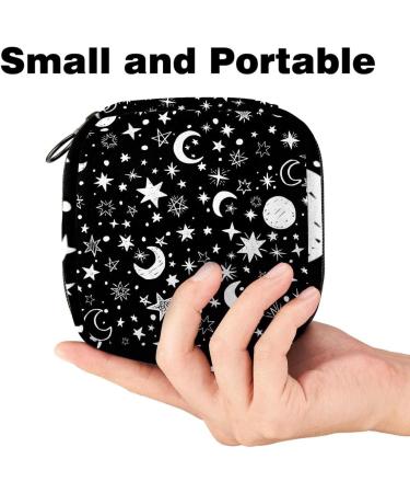 Buy Stylish Menstruation Pad Bag with Zipper | Black & White Moon-Star Design | Women's Tampon & Napkin Organizer - International Shipping Available - Buy Online on GoSupps.com