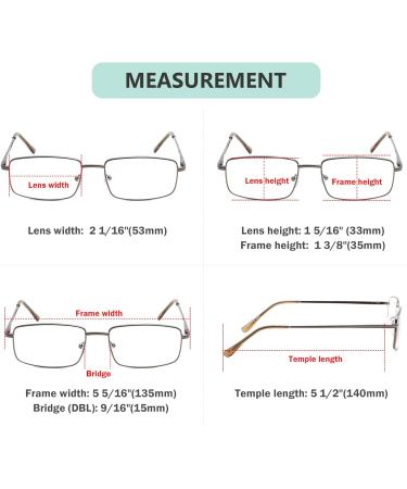 Eyekepper 3-Pack Metal Reading Glasses for Men - Gunmetal Rectangular Spring Temple +3.50 Magnification - Buy Online on GoSupps.com