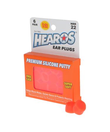 HEAROS Reusable Kids Ear Plugs for Swimming - Floating Silicone Putty One Size Fits All Mouldable for Ultimate Comfort Waterproof to Prevent Swimmers Ear 6 Pairs with Case NRR 22 Hearing Protection