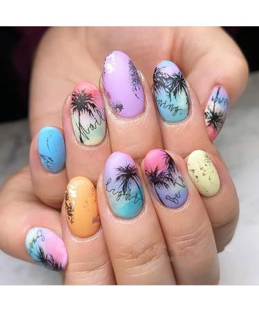 3pcs Summer Coconut Tree Beach Nail Decals - Black Feather & Leaves Art Stickers - Buy Online on GoSupps.com