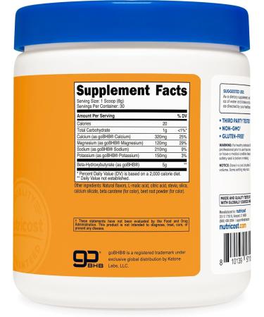 Nutricost BHB Salts Drink Mix (30 Servings Peach Mango Flavored) (5G BHB Per Serving) - 0G Total Sugars Vegetarian Product - Buy Online on GoSupps.com