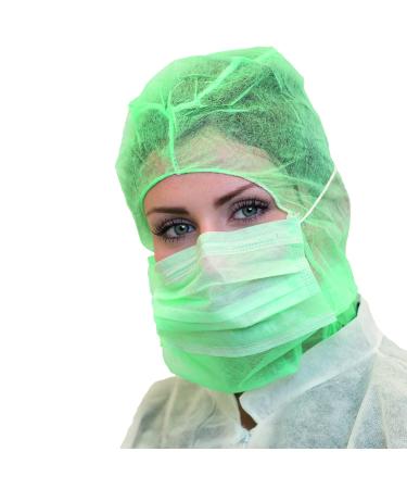 Nitras 4021 astronaut hood with integrated face mask with nose clip 2-layer light and breathable green 1000 pieces