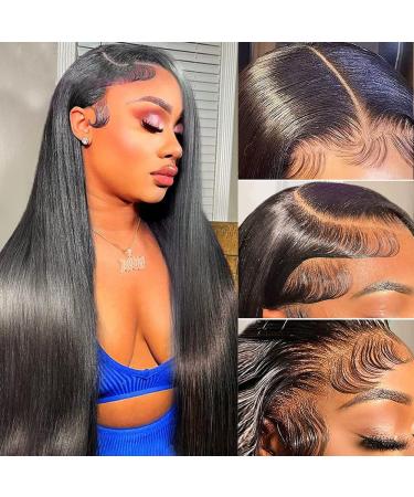 LARVOB 13x6 Lace Front Wigs Human Hair 180 Density 26inch Straight HD Transparent Lace Front Human Hair Wigs for Black Women 13x6 Straight Wigs Human Hair Pre Plucked Bleached Knots with Baby Hair 26 Inch 13x6 Lace Front...