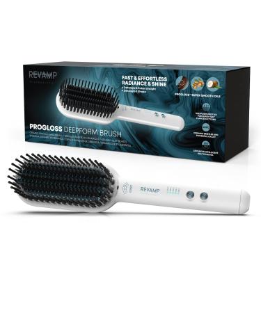 REVAMP Progloss Deep Form Ceramic Straightening Brush - Hair Straightening Paddle Brush with Heated Ceramic Bristles and Wide Plates and Salon Professional Shine Amazon Exclusive
