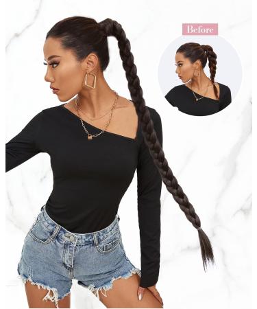 REECHO DIY Braid Ponytail Extension 34 Inch - Medium Brown with Highlights | Natural Synthetic Hair | 180g - Buy Online on GoSupps.com