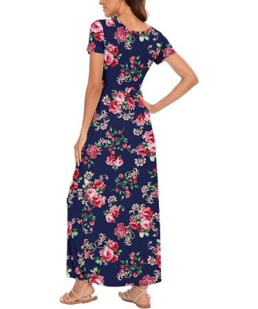 YUNDAI Womens Maternity Maxi Dress Short Sleeve Floral Loose Long Dress XXL B06 Rose Navy - Buy Online on GoSupps.com