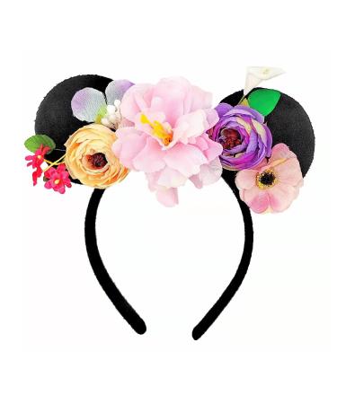 JUTTIRA Flowers Mouse Ears Hair Band Floral Mouse Ears Headbands  Flower Headwear Hair Hoop Princess Floral Head Bopper Cosplay Costume Tiara For Kids Girls & Adult