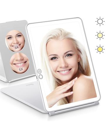2023 Upgraded Travel Makeup Mirror with Lights and Travel Magnifying Mirror (3x 5x Magnifying)  Ultra Thin Portable Mirror for Makeup  Travel Vanity Mirror with Touch Screen  USB Rechargable 1800mAh  Large