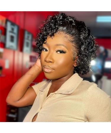 West Kiss Pixie Cut Wig Human Hair Short Curly Wigs For Black Women 13x1 Short Lace Front Wigs Human Hair Curly Bob Wig Human Hair Pixie Wigs For Black Women Human Hair Pre Plucked With Baby Hair 6 Inch 6 Inch Curly13x1 ...
