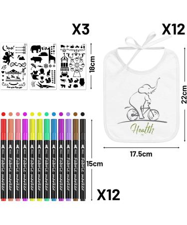 12-Piece Baby Bib Painting Set | Colored Textile Pins & Stencils | DIY Baby Shower Gift | Double-Sided 22x18 cm - Buy Online on GoSupps.com