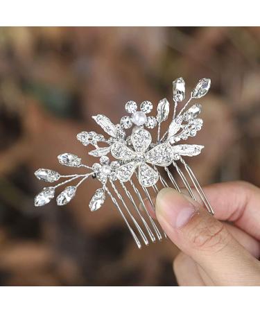 Latious Silver Bride Wedding Hair Comb Crystal Bridal Side Comb Flower Hair Piece Leaf Hair Accessories for Women and Girls (A-Silver) - Buy Online on GoSupps.com