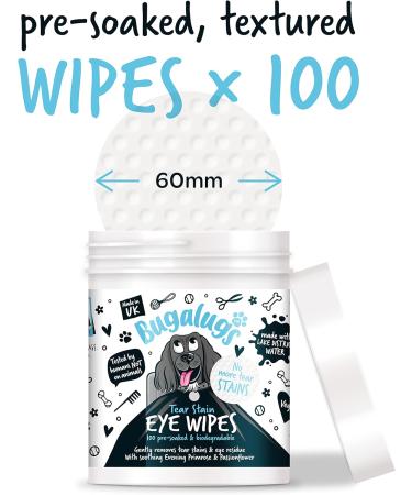 BUGALUGS Dog Eye Wipes 100 Biodegradable textured pre-soaked Dog Wipes. Safe & Easy Cleaning For Dogs - Pet Eye Wipes Remove Tear Stains Dog Eye Crust & Eye Discharge - Buy Online on GoSupps.com
