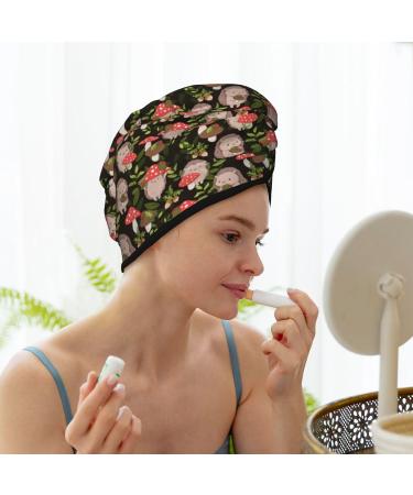 Fast-Drying Hair Towel Wrap - Buttoned Towel Turban for Quick Hair Drying (Edgehog & Mushrooms - Buy Online on GoSupps.com