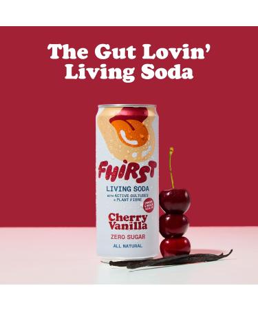 FHIRST Living Soda - Cherry Vanilla | Probiotic/Prebiotic Soda for Gut Health | Natural Zero Sugar or Sweetener | Drink for Gut Health | 12 x 330ml pack - Buy Online on GoSupps.com