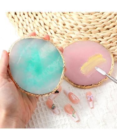 Thinp 2 Pcs Nail Art Palette Set - Resin Nail Polish Plates with Stainless Stirring Rod & Gold Edge - Perfect for Gel Polish Art (Green & Pink - Buy Online on GoSupps.com