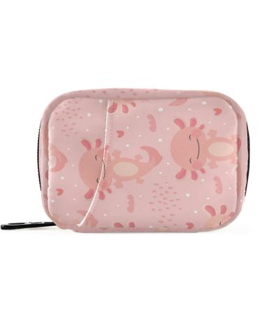 Pfrewn Pill Organizer Case 7 Day Axolotl Kawaii Heart Pink Travel Pill Box with Zipper Portable Small Weekly Vitamin Medicine Supplement Holder Pouch Bag