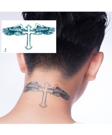Yeeech Temporary Tattoos for Men Waterproof Long Lasting Neck Beckham Design Cross Blessed Wings America Tribal Religious (4 Sheets) 5.1x3.5 Inch