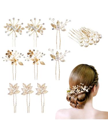 26 PCS Gold Bridal Hair Accessories for Brides Flower Hair Pins Pearl Bobby Pins Decorative Rhinestone Hair Clip Wedding Headpieces Jewels for Women Wedding Hairstyles