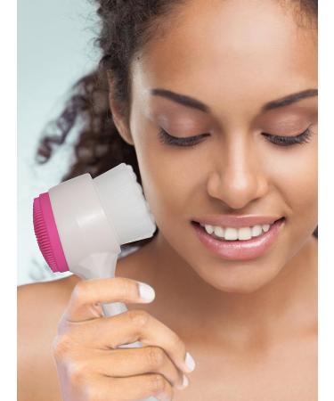 2 in 1 Manual Face Brush Cleanser - Exfoliating & Soft Bristle Face Cleansing Brush - Deep Pore Exfoliation, Makeup Removal, Acne Treatment - Hot Pink - Buy Online on GoSupps.com